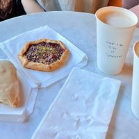 Raspberry pistachio galette, maple scone, sweet potato latte and pumpkin chai at Dark Hall Coffee in Phoenix