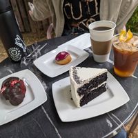 Lavender blackout cake, olive oil cake with berry frosting, espresso tonic and Americano :) at Dark Hall Coffee in Phoenix