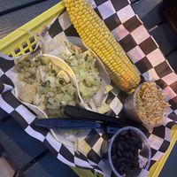 Crispy tofu & kimchi tacos with corn, beans & rice   at The Taco Joint in Hollywood