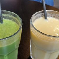Tasty smoothies! Green one had matcha... yum! 😋 at Olivia's Maastricht in Maastricht