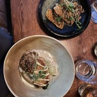 Tofu and miso, ginger steak with mushroom waffles (side dish)  at Zivago in Oulu