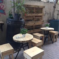 Outside seating at Golden Sun Kombucha in Tel Aviv