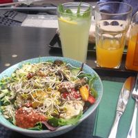 Antipasti salad and home-made limo at SpringInsFeld in Munich