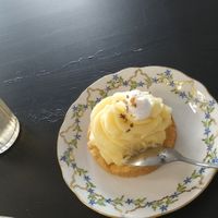 Lemon cake and pine tree syrup. at Cocoelle Patisserie Vegetale in Besancon