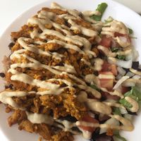 “Chicken” shawarma on lentil and rice at Dar Nabati in Oakville