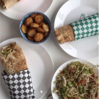 ‘Chicken’ shawarmas, kofta, fattoush salad and mini hashbrowns  at Dar Nabati in Oakville