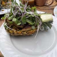 Fried rice in a pineapple  at Moku Roots in Kula