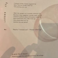 Vegan menu, plenty of choices. It probably changes frequently  at Morks Restaurant in Canberra