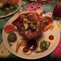 Roasted vegetables with baguette and dips at Antono Vic's Haifischbar im Schwarzen Ross in Augsburg