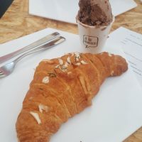 Brownie ice cream and croissant with cashew cheese at Jazzlato in Recife