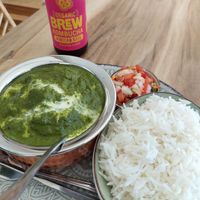 Palak Paneer (125 ZAR) inc little rice + salad at Prashad Cafe in Cape Town