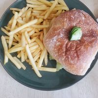 Burger and fries at The Garden Cafe and Takeaway in Kendal