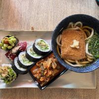 Lunch combo, sushi was unbelievably good!! 🤤🤤  at Ka Vegan Udon & Sushi in Krakow