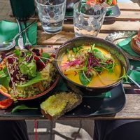 Soup and veggie bowl at Nirvana in Riga