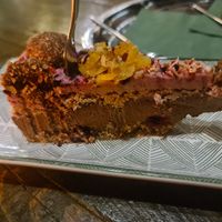 Chocolate and raspberry raw cheesecake at Nirvana in Riga