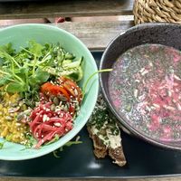 Lunch deal of a main (Dahl) and a soup   at Nirvana in Riga