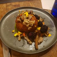 Over the top eggplant (croquette style) with blackberry & Chestnut mushroom (superb) at Sorghum & Salt in Charleston