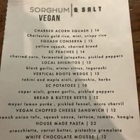 Separate Vegan Menu at Sorghum & Salt in Charleston