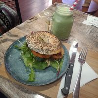 Vegan Bagel & Green Smoothie at Barista Sista Beanery in Nurioopta