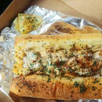 Spicy "crab" po'boy at Mora Pizza in Miami