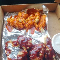 Wings. Top is buffalo, bottom is BBQ at Mora Pizza in Miami