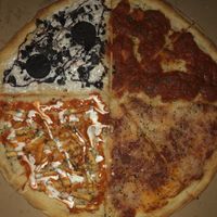 Oreo(TL), Garlic marinara(TR), Buffalo (BL), Cheese (BR)  at Mora Pizza in Miami