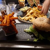 Vegan burger with sweet potatoe fries at Salt Cafe & Bistro in Egilsstadir