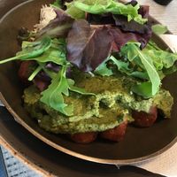 Veggieballs in spinachsauce with rice at Salt Cafe & Bistro in Egilsstadir