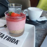 Vegan strawberry cheesecake at Teta Frida in Maribor