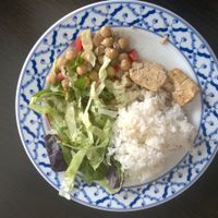 Rice, chick pea sallad and tofu from the evening buffet. at Halmstad Wok in Halmstad