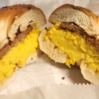 Vegan Sausage and Vegan Egg on Everything Bagel at Carmine's Italian Deli in Elmsford
