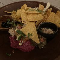 3 dips with bread and nachos  at Genius Cafe in Sanur