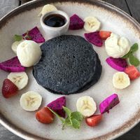 Genius charcoal pancakes   at Genius Cafe in Sanur