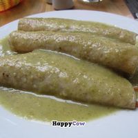 enchiladas with chopped vegetables in verde sauce at Origenes Organicos - Hipodromo Condesa in Mexico City