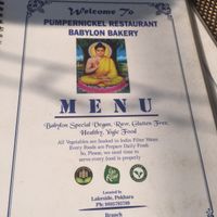 Menu cover at Pumpernickel Bakery and Babylon Cafe in Pokhara