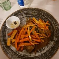 Tofu and vegetables with orange mayo (you have to ask without cheese) at La Corte in Ravenna