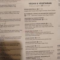 Vegan menu at The Market Pub in Chesterfield