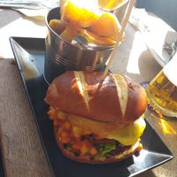 Mushroom burger and chips at The Market Pub in Chesterfield