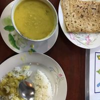 Lentil soup Rice and chapati at Marie Min in Mandalay