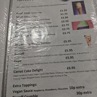 Vegan drinks and desserts menu at Causeway Cafe in Belfast