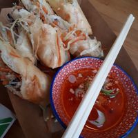 Veggie spring rolls with a sweet and sour sauce at Osha in Ljubljana