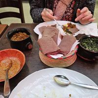 Difen Misir and Spinach with Injera at Light of Africa in South West London