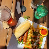 Housemade vegan Brat with peace fries🤤🤤🤤🤤 at VanGogh's Eeterie in Springfield