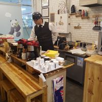 The kitchen at No Meat Burger Health in Busan