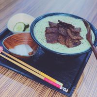 Green ramen at No Meat Burger Health in Busan