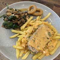 Steak and chips with Rochefort sauce   at Vegetus in Cheltenham