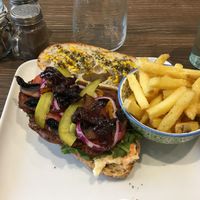 New menu item, Steak sandwich and fries! So good at Vegetus in Cheltenham