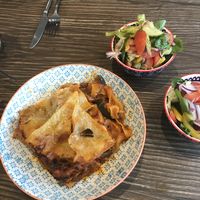 Lasagne and salad  at Vegetus in Cheltenham