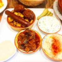 Meze with merguez and zaaluk at Vegetus in Cheltenham