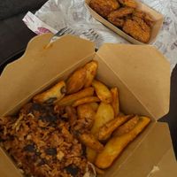 burger box and “chicken” nuggets   at Las Vegan's - Vegan Garden Trailer in Budapest